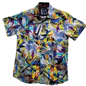 SILVER STONE Men's Modern Fit Tropical Collection Blue Purple White Shirt Size L